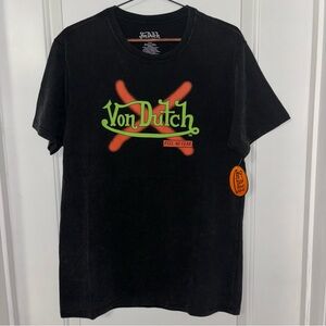 NWT Von Dutch Black and Grey Tie Dye Feel No Fear Graphic Tee Shirt